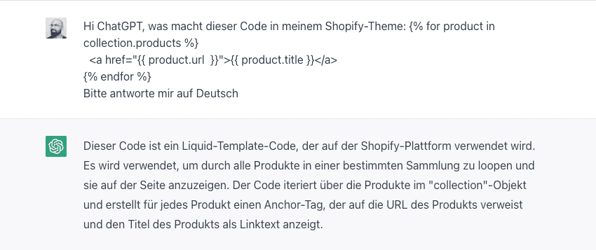 Shopifys Liquid Code mit ChatGPT verstehen