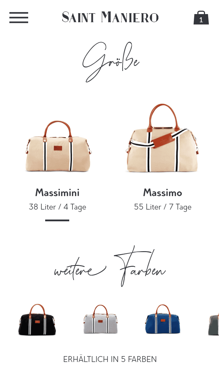 Shopify Produktseite Saint Maniero &mdash; Varianten